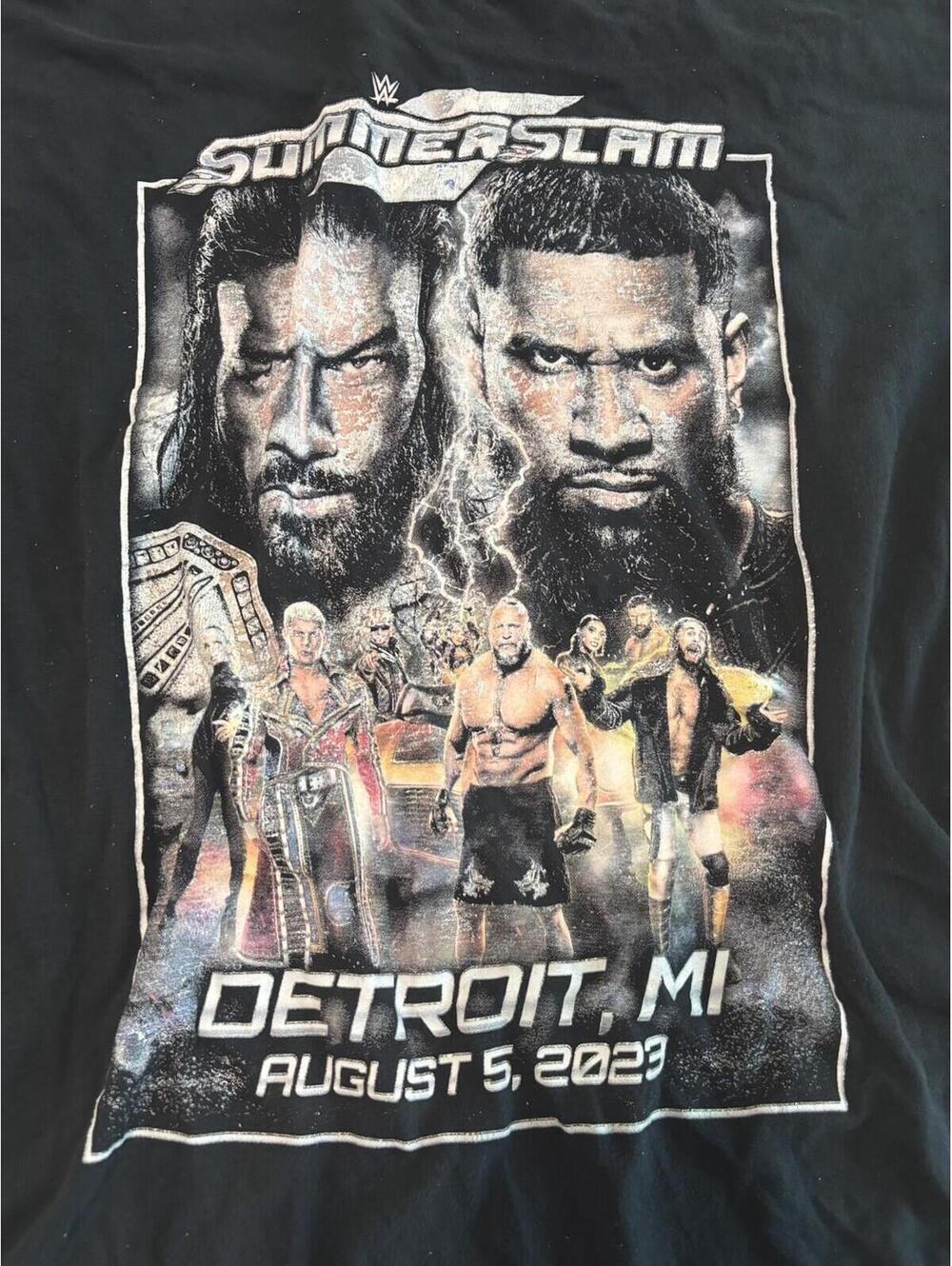 WWE Men's 2X Summer Slam 2023 Detroit MI Black Pro Wrestling T-Shirt